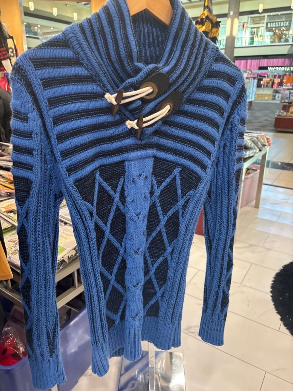 Blue Cowl Neck Toggle Sweater - Size Medium
